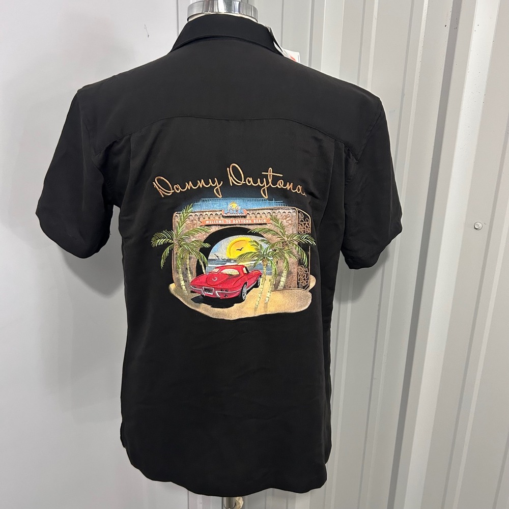 Harriton Danny Daytona Corvette Florida Graphic Camp Shirt Cars Small Black NEW